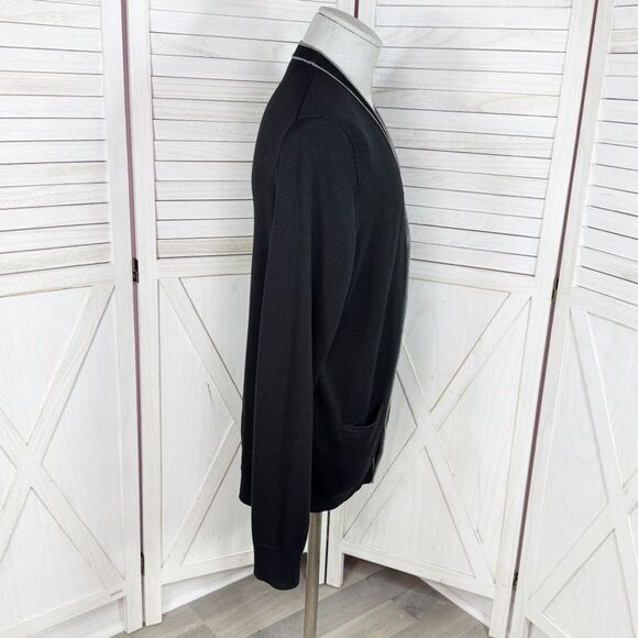 Express Men V Neck Button Up Cardigan Sweater Black Grey Large Preppy Grunge - Picture 3 of 12